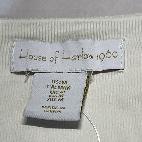 House of Harlow 1960 Bodysuit Medium Ivory Ribbed Diamond V-Neck Timeless Style - Picture 6 of 14